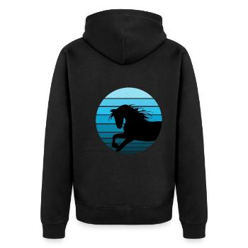 Pferde und Reiten. Reitmode für Pferdefreunde - Unisex Premium Bio Zip Hoodie - Schwarz - Hinten - Nico (187cm)