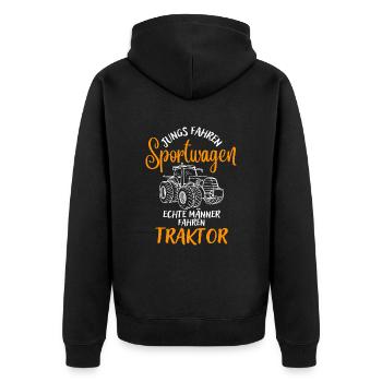 Jungs fahren Sportwagen Männer fahren Traktor - Unisex Premium Bio Zip Hoodie - Schwarz - Hinten - Nico (187cm)