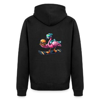 Flamingo Snowboard Hamburger Fun - Unisex Premium Bio Zip Hoodie - Schwarz - Hinten - Nico (187cm)