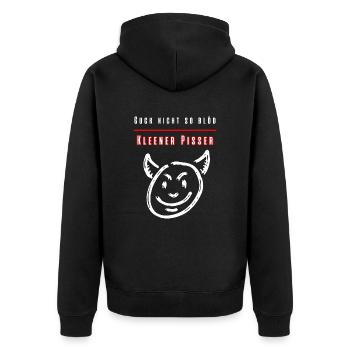 Guck nicht so blöd Kleiner Pisser-Party Fun Shirt - Unisex Premium Bio Zip Hoodie - Schwarz - Hinten - Nico (187cm)