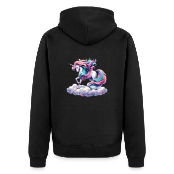 Mythisches Einhorn - Unisex Premium Bio Zip Hoodie - Schwarz - Hinten - Nico (187cm)
