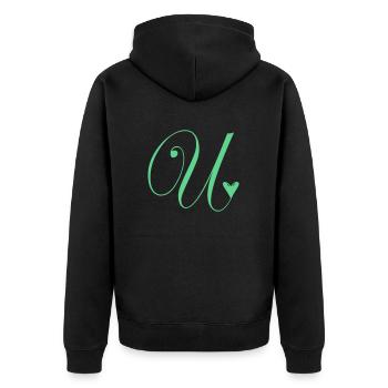 Monogram U Heart Vine - Unisex Premium Organic Zip Hoodie - black - Back - Nico (187cm)