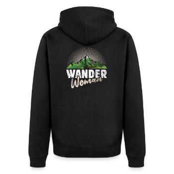 Wandern Wander Woman - Berge Natur Freizeit Damen - Unisex Premium Bio Zip Hoodie - Schwarz - Hinten - Nico (187cm)