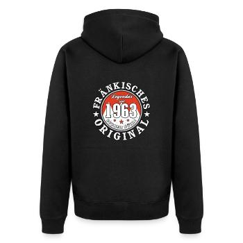 60. Geburtstag Fränkisches Original geboren 1963 - Unisex Premium Bio Zip Hoodie - Schwarz - Hinten - Nico (187cm)