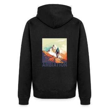 Mountain Ambiation - Unisex Premium Bio Zip Hoodie - Schwarz - Hinten - Nico (187cm)