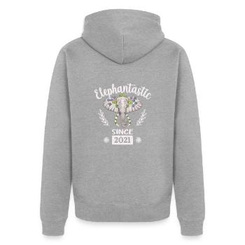 Elefantastisch seit 2021, Elefantenkopf geschmückt - Unisex Premium Bio Zip Hoodie - Grau meliert - Hinten - Nico (187cm)