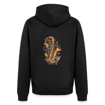 Saxophon - Unisex Premium Bio Zip Hoodie - Schwarz - Hinten - Nico (187cm)