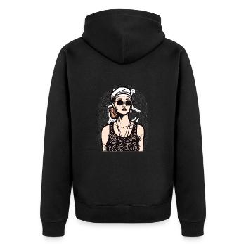 Frau - Unisex Premium Bio Zip Hoodie - Schwarz - Hinten - Nico (187cm)