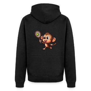 Affen im Tennis- und Badminton-Duell - Lustiger - Unisex Premium Bio Zip Hoodie - Schwarz - Hinten - Nico (187cm)