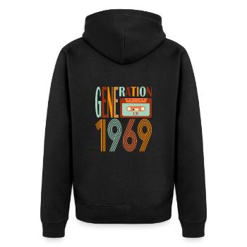 Generation 1969 - Unisex Premium Bio Zip Hoodie - Schwarz - Hinten - Nico (187cm)