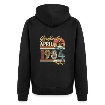 Great Since April 1984 Vintage Birthday - Unisex Premium Organic Zip Hoodie - black - Back - Nico (187cm)