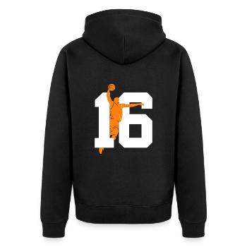 NUMMER 16 BASKETBALL 16. GEBURTSTAG - Unisex Premium Bio Zip Hoodie - Schwarz - Hinten - Nico (187cm)