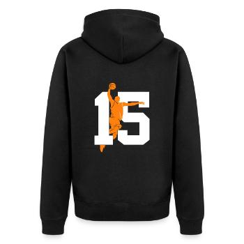 NUMMER 15 BASKETBALL 15. GEBURTSTAG - Unisex Premium Bio Zip Hoodie - Schwarz - Hinten - Nico (187cm)