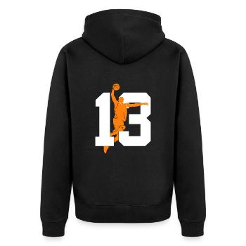 NUMMER 13 BASKETBALL 13. GEBURTSTAG - Unisex Premium Bio Zip Hoodie - Schwarz - Hinten - Nico (187cm)