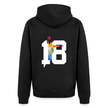 NUMÉRO 18 BASKETBALL 18E ANNIVERSAIRE - Veste à capuche bio Premium Unisexe - noir - Dos - Nico (187cm)