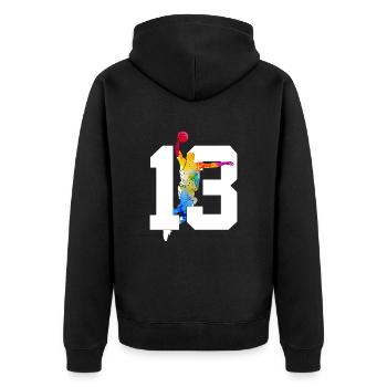 NUMMER 13 BASKETBALL 13. GEBURTSTAG - Unisex Premium Bio Zip Hoodie - Schwarz - Hinten - Nico (187cm)