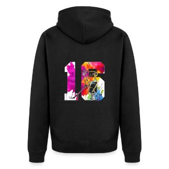 NUMMER 16 EISHOCKEY 16. GEBURTSTAG - Unisex Premium Bio Zip Hoodie - Schwarz - Hinten - Nico (187cm)
