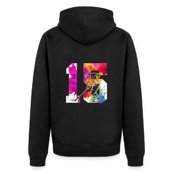 NUMMER 15 EISHOCKEY 15. GEBURTSTAG - Unisex Premium Bio Zip Hoodie - Schwarz - Hinten - Nico (187cm)