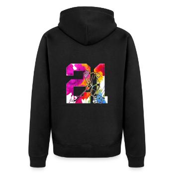 NUMMER 21 EISHOCKEY 21. GEBURTSTAG - Unisex Premium Bio Zip Hoodie - Schwarz - Hinten - Nico (187cm)