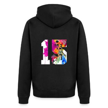 15. GEBURTSTAG BASKETBALL NUMMER 15 - Unisex Premium Bio Zip Hoodie - Schwarz - Hinten - Nico (187cm)