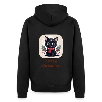 Cute black cat wishes Merry Christmas - Unisex Premium Organic Zip Hoodie - black - Back - Nico (187cm)