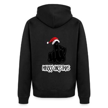 Weihnachten Christmas Lustig Fuck Off Stinkefinger - Unisex Premium Bio Zip Hoodie - Schwarz - Hinten - Nico (187cm)