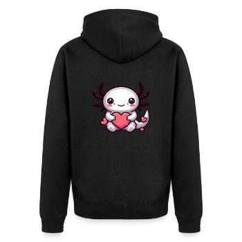 Axolotl-Liebe Valentinstag Süßes-Herz - Unisex Premium Bio Zip Hoodie - Schwarz - Hinten - Nico (187cm)