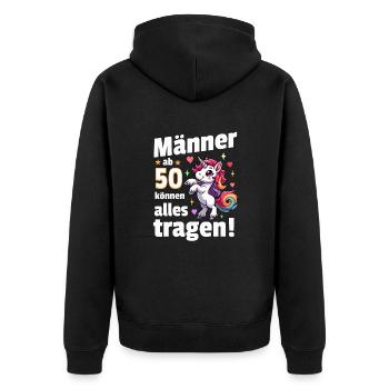 Mann 50. Geburtstag. Lustiger Spruch Geschenkidee - Unisex Premium Bio Zip Hoodie - Schwarz - Hinten - Nico (187cm)