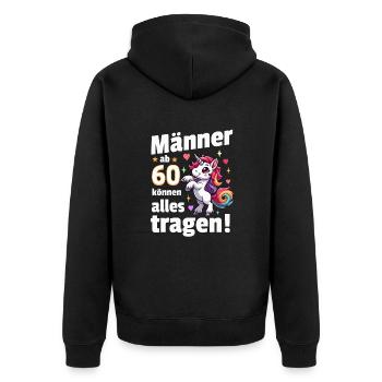 60e anniversaire de l’homme. Dictons drôles Idées cadeaux - Veste à capuche bio Premium Unisexe - noir - Dos - Nico (187cm)