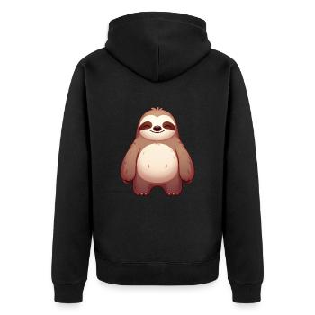 Süßes Faultier Cartoon Entspannt Glücklich - Unisex Premium Bio Zip Hoodie - Schwarz - Hinten - Nico (187cm)