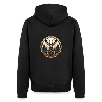 Hirsch - Unisex Premium Bio Zip Hoodie - Schwarz - Hinten - Nico (187cm)
