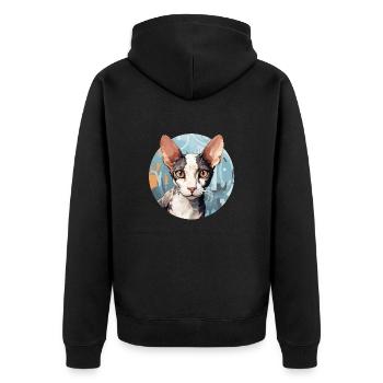 Cornish Rex Katze - Unisex Premium Bio Zip Hoodie - Schwarz - Hinten - Nico (187cm)
