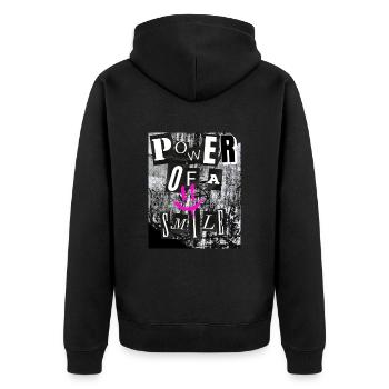 Die Kraft eines Lächelns - Unisex Premium Bio Zip Hoodie - Schwarz - Hinten - Nico (187cm)