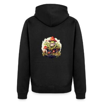 Frog Cottagecore Mushroom - Unisex Premium Organic Zip Hoodie - black - Back - Nico (187cm)