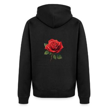 rote rose - Unisex Premium Bio Zip Hoodie - Schwarz - Hinten - Nico (187cm)