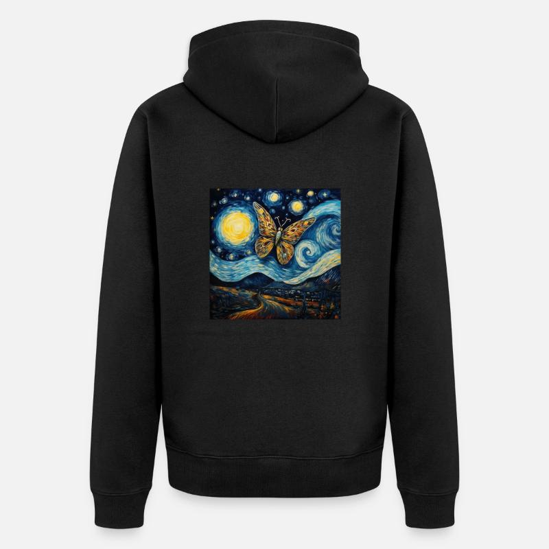 Papillon De Nuit, Van Gogh, Nuit Étoilée, Animal - Veste à capuche bio Premium Unisexe - noir