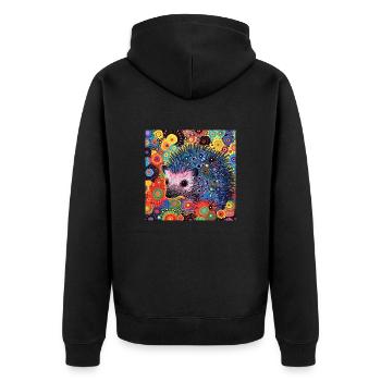 igel, bunt, tier, geschenk, geschenkidee - Unisex Premium Bio Zip Hoodie - Schwarz - Hinten - Nico (187cm)