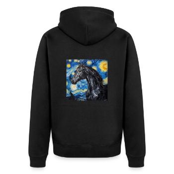 Cheval, Animal, Van Gogh, Nuit Étoilée - Veste à capuche bio Premium Unisexe - noir - Dos - Nico (187cm)