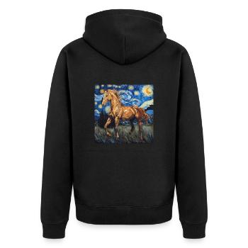 Cheval, Animal, Van Gogh, Nuit Étoilée - Veste à capuche bio Premium Unisexe - noir - Dos - Nico (187cm)
