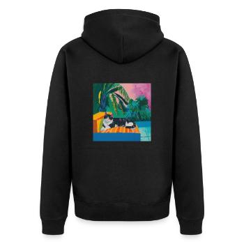 katze, katzen bunt, tier, geschenk, geschenkidee - Unisex Premium Bio Zip Hoodie - Schwarz - Hinten - Nico (187cm)