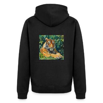 tiger, bunt, tier, geschenk, geschenkidee - Unisex Premium Bio Zip Hoodie - Schwarz - Hinten - Nico (187cm)