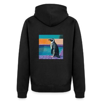 pinguin, bunt, tier, geschenk, geschenkidee - Unisex Premium Bio Zip Hoodie - Schwarz - Hinten - Nico (187cm)