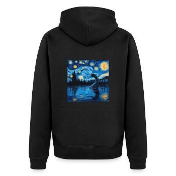 loch ness monster, nessie, van gogh, sternenacht - Unisex Premium Bio Zip Hoodie - Schwarz - Hinten - Nico (187cm)