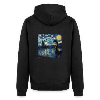 loch ness monster, nessie, van gogh, sternenacht - Unisex Premium Bio Zip Hoodie - Schwarz - Hinten - Nico (187cm)