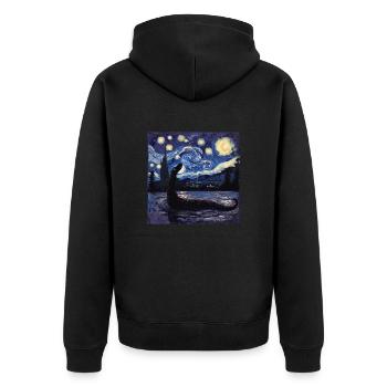 loch ness monster, nessie, van gogh, sternenacht - Unisex Premium Bio Zip Hoodie - Schwarz - Hinten - Nico (187cm)