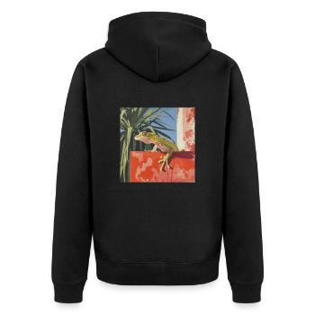 gecko, echse, bunt, tier, geschenk, geschenkidee - Unisex Premium Bio Zip Hoodie - Schwarz - Hinten - Nico (187cm)