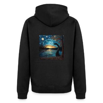 loch ness monster, nessie, van gogh, sternenacht - Unisex Premium Bio Zip Hoodie - Schwarz - Hinten - Nico (187cm)