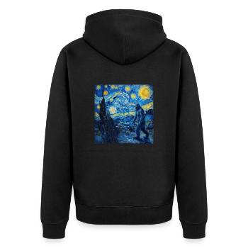 bigfoot, big foot, van gogh, sternenacht - Unisex Premium Bio Zip Hoodie - Schwarz - Hinten - Nico (187cm)