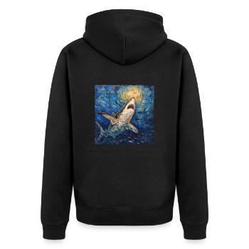 Shark, Shark, Fish, Van Gogh, Starry Night - Unisex Premium Organic Zip Hoodie - black - Back - Nico (187cm)