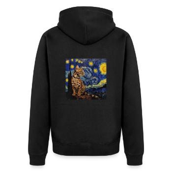 Ozelot, luchs, van gogh, sternennacht - Unisex Premium Bio Zip Hoodie - Schwarz - Hinten - Nico (187cm)